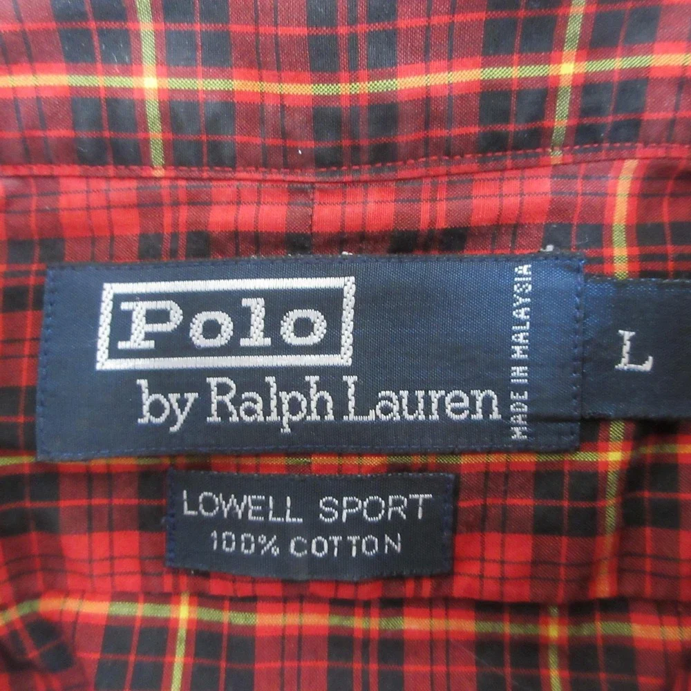Polo Ralph Lauren Lowell Sport Shirt Men L Red Tartan Plaid Cotton Prep Classic